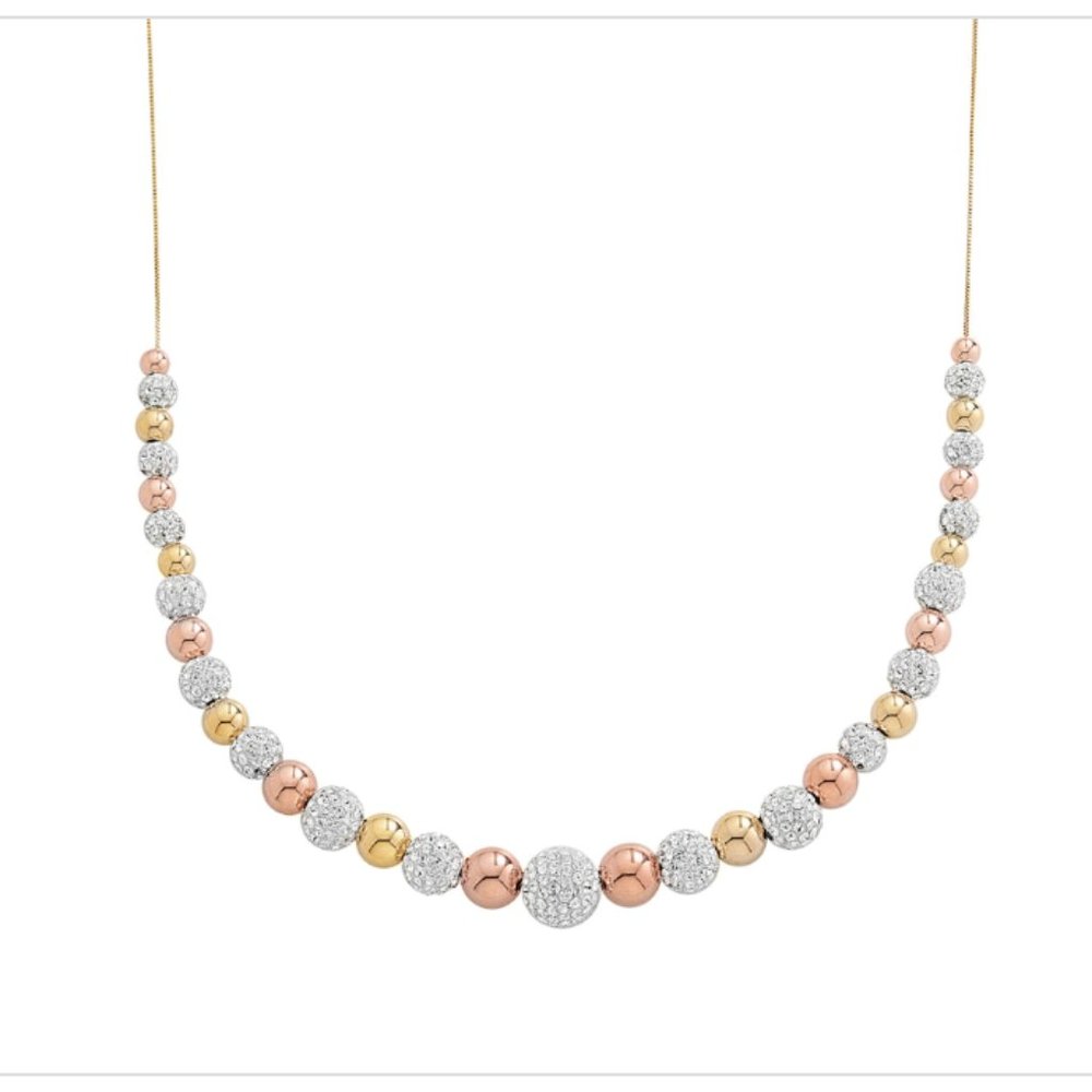 10k Gold and Sterling Silver Two Tone Crystal Graduated Bead Necklace & Earrings